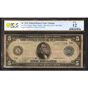 $5 1914 Red Seal Federal Reserve Notes 871A*