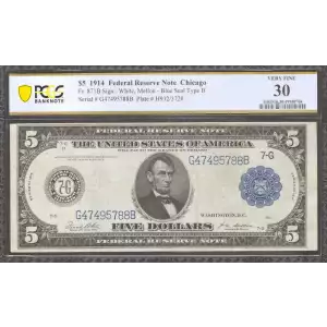 $5 1914 Red Seal Federal Reserve Notes 871B