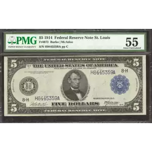$5 1914 Red Seal Federal Reserve Notes 872