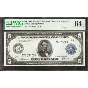 $5 1914 Red Seal Federal Reserve Notes 876