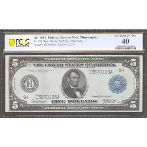 $5 1914 Red Seal Federal Reserve Notes 876