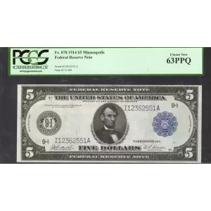 $5 1914 Red Seal Federal Reserve Notes 878