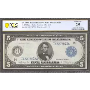 $5 1914 Red Seal Federal Reserve Notes 878