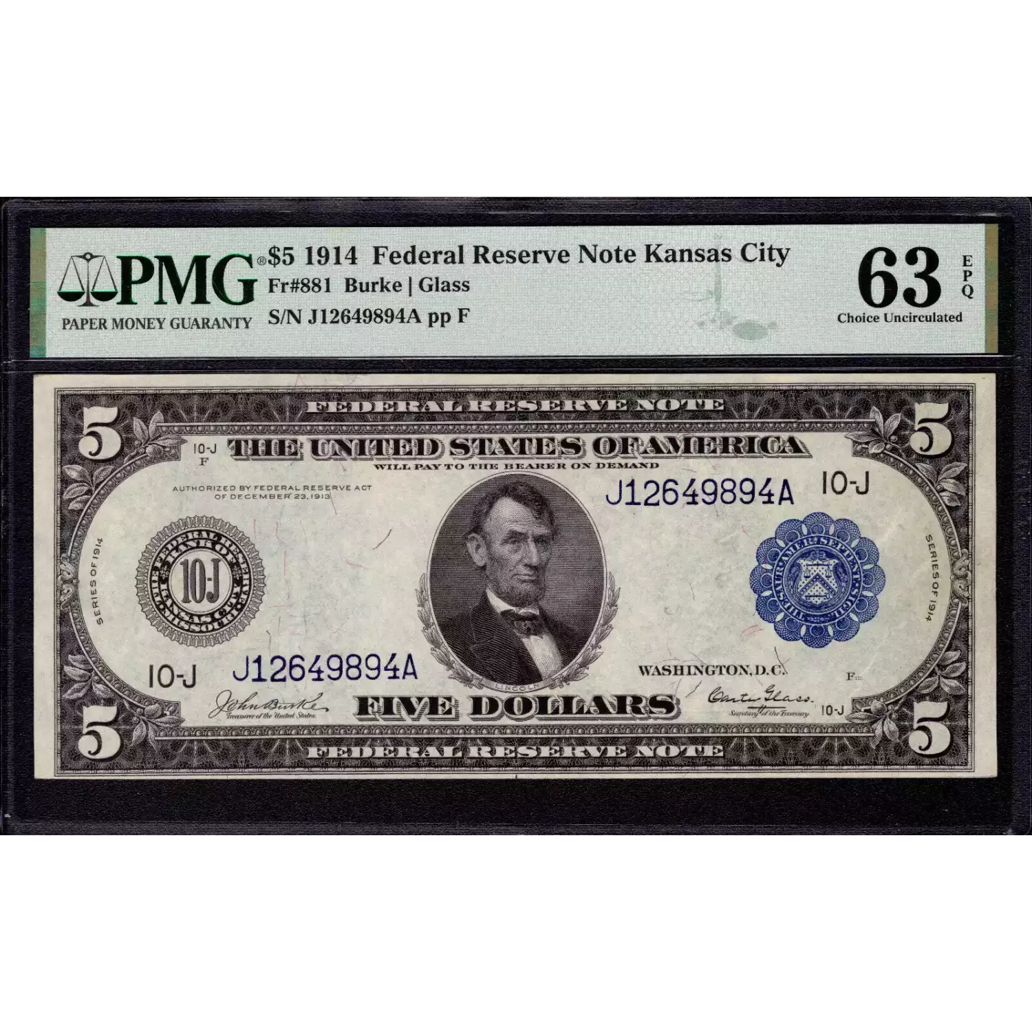 $5 1914 Red Seal Federal Reserve Notes 881