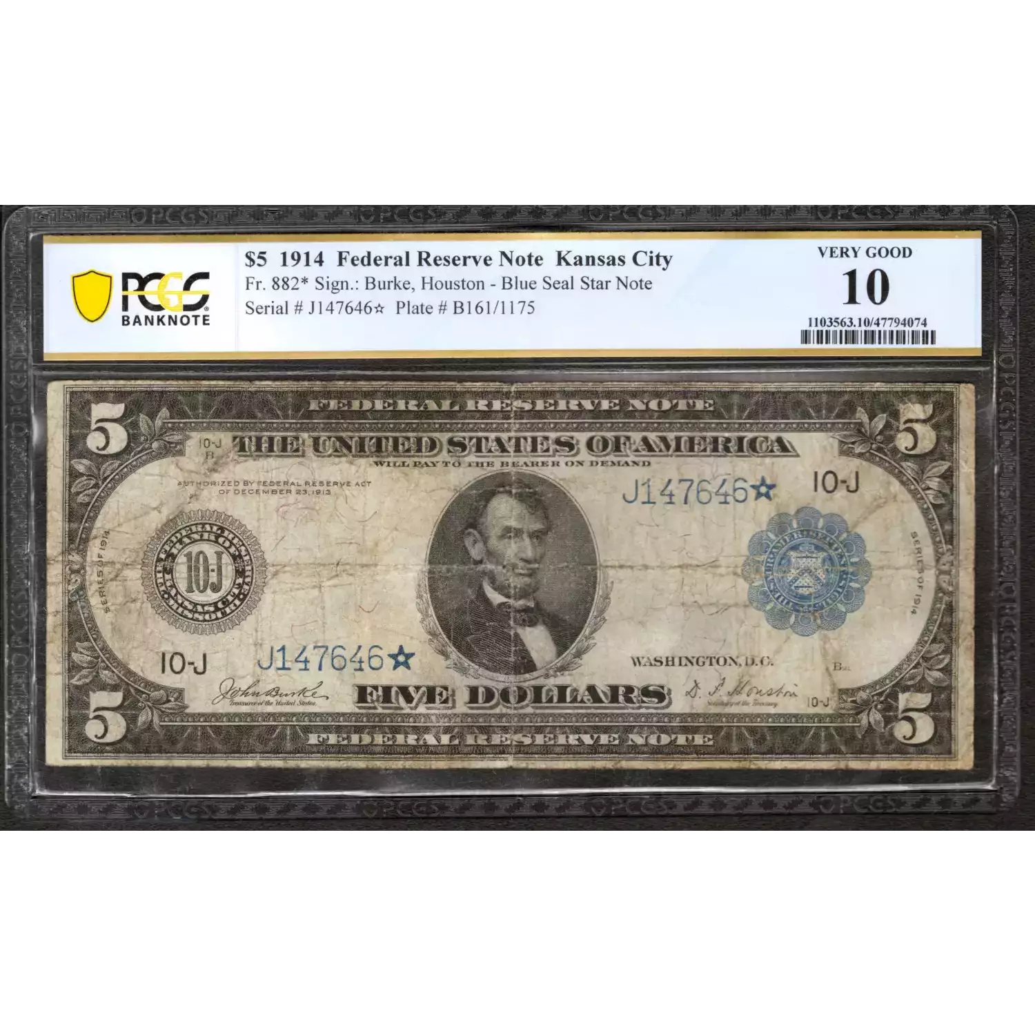 $5 1914 Red Seal Federal Reserve Notes 882*
