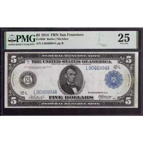 $5 1914 Red Seal Federal Reserve Notes 888