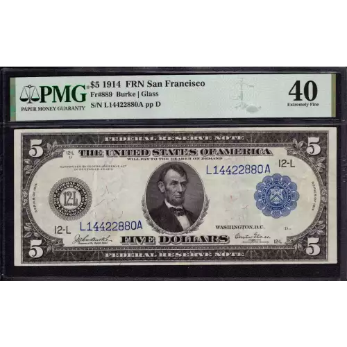 $5 1914 Red Seal Federal Reserve Notes 889