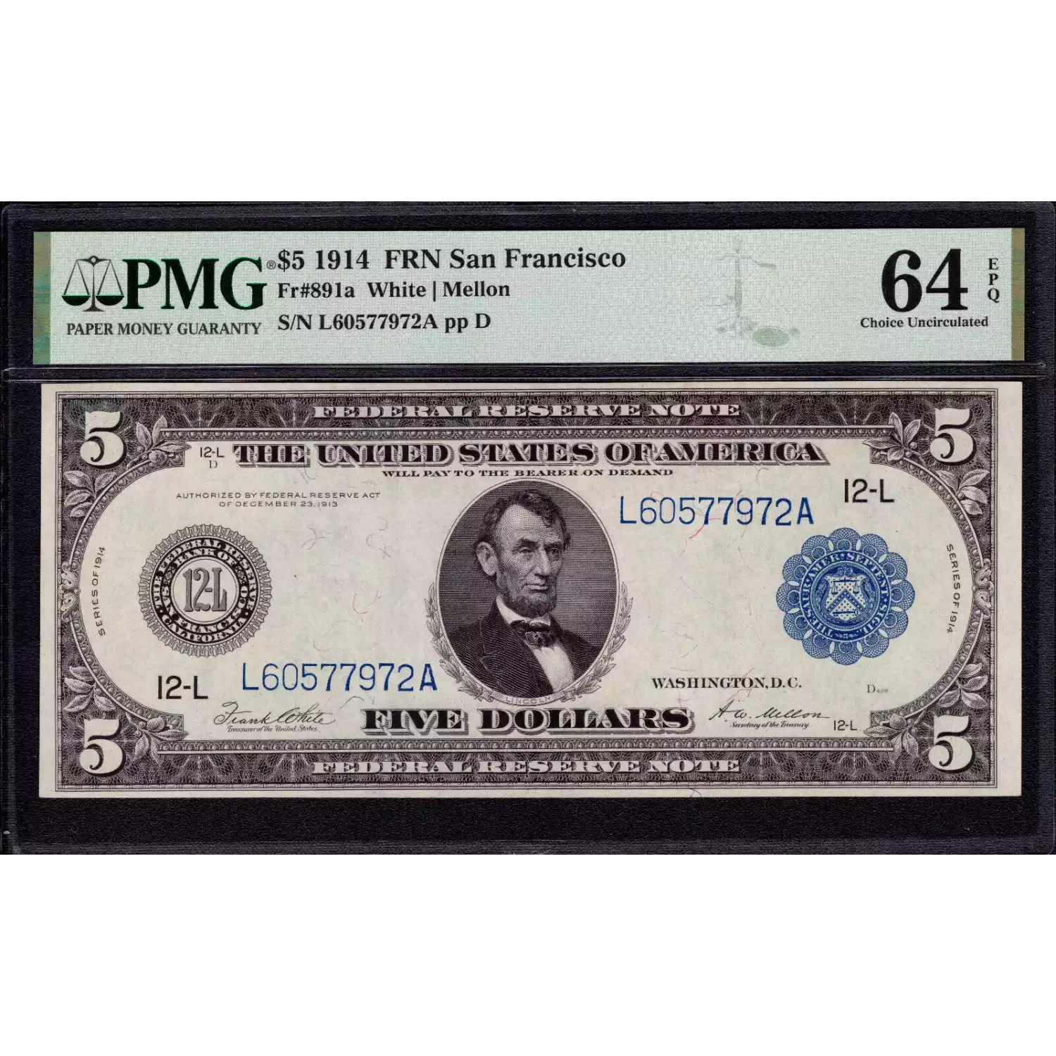 $5 1914 Red Seal Federal Reserve Notes 891A