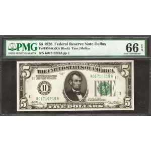 $5 1928 Green seal Small Size $5 Federal Reserve Notes 1950-K