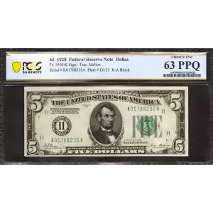 $5 1928 Green seal Small Size $5 Federal Reserve Notes 1950-K