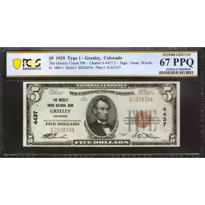 $5 1929 Small brown seal Small National Bank Notes 1800-1