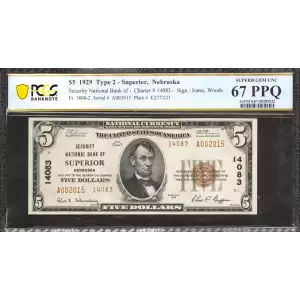 $5 1929 small brown seal. Small National Bank Notes 1800-2