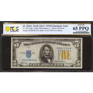 $5 1934-A yellow seal Emergency Notes Issued During WW2 2307