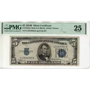 $5 1934-B blue seal. Small Silver Certificates 1652m