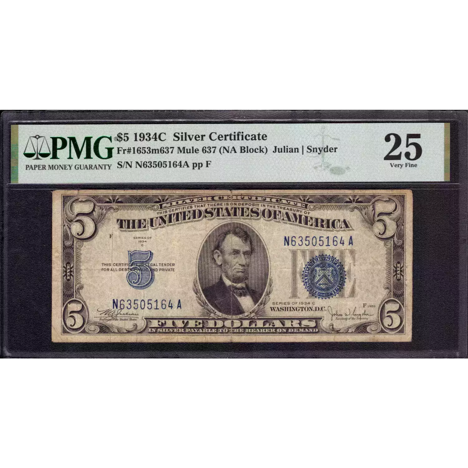 $5 1934-C blue seal. Small Silver Certificates 1653m