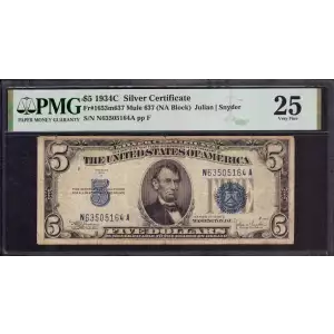 $5 1934-C blue seal. Small Silver Certificates 1653m
