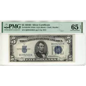 $5 1934-D blue seal. Small Silver Certificates 1654