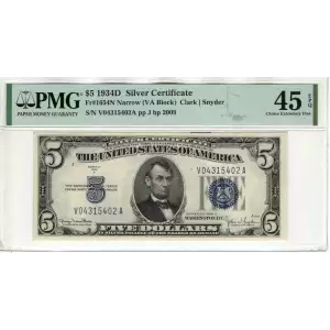 $5 1934-D blue seal. Small Silver Certificates 1654