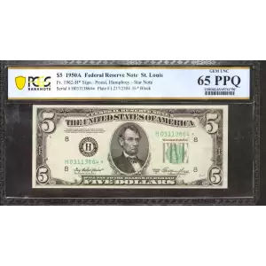 $5 1950-A.  Small Size $5 Federal Reserve Notes 1962-H*