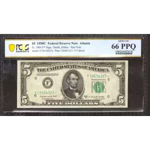 $5 1950-C.  Small Size $5 Federal Reserve Notes 1964-F*