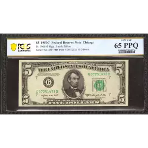 $5 1950-C.  Small Size $5 Federal Reserve Notes 1964-G