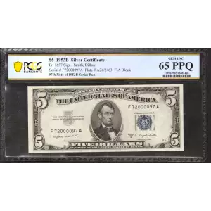 $5 1953-B blue seal. Small Silver Certificates 1657