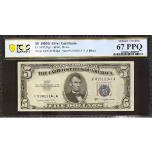 $5 1953-B blue seal. Small Silver Certificates 1657