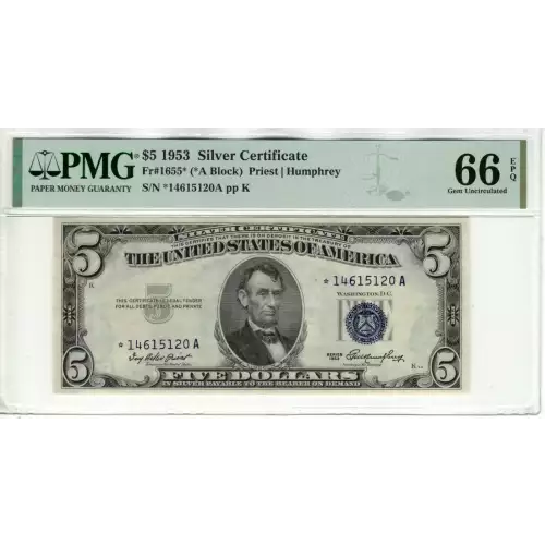 $5 1953 blue seal. Small Silver Certificates 1655*