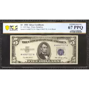 $5 1953 blue seal. Small Silver Certificates 1655