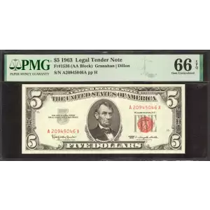 $5 1963 red seal. Small Legal Tender Notes 1536