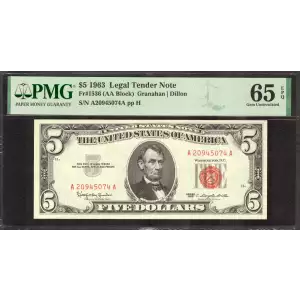 $5 1963 red seal. Small Legal Tender Notes 1536