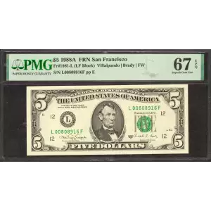 $5 1988-A.  Small Size $5 Federal Reserve Notes 1981-L