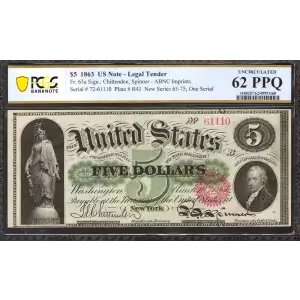$5 New Series 65-75 at bottom right Type 2 Legal Tender Issues 63a