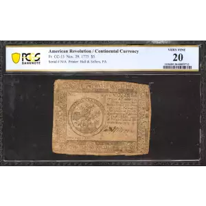 $5 November 29, 1775  CONTINENTAL CURRENCY CC-15