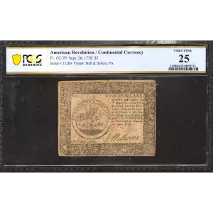 $5 September 26, 1778  CONTINENTAL CURRENCY CC-79
