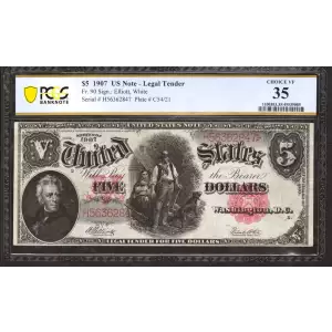 $5  Small Red, scalloped Legal Tender Issues 90