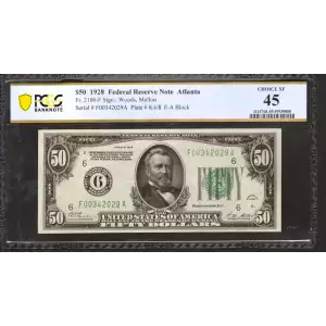 $50 1928  Small Size $50 Federal Reserve Notes 2100-F