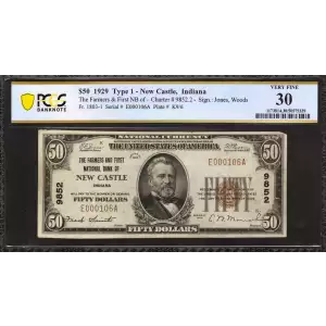 $50 1929 small brown seal. Small National Bank Notes 1803-1