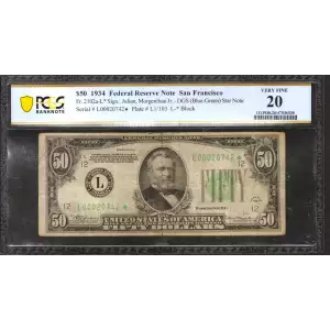 $50 1934 blue-Green seal. Small Size $50 Federal Reserve Notes 2102a-L*