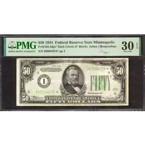 $50 1934 light Green seal. Small Size $50 Federal Reserve Notes 2102-I*