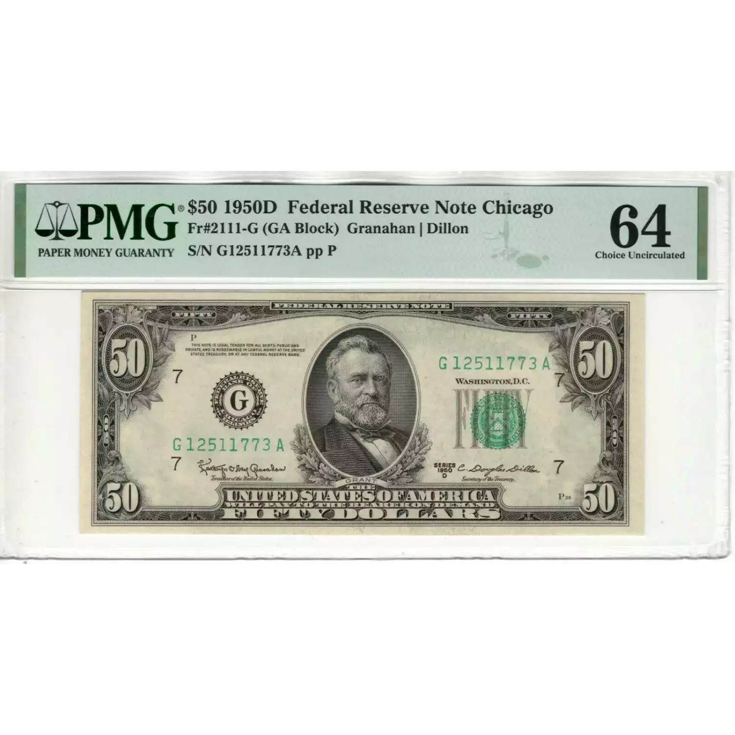 $50 1950-D. blue-Green seal. Small Size $50 Federal Reserve Notes 2111-G