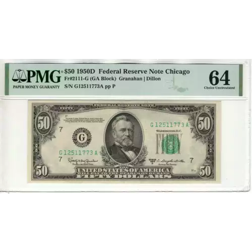 $50 1950-D. blue-Green seal. Small Size $50 Federal Reserve Notes 2111-G