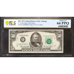 $50 1974 blue-Green seal. Small Size $50 Federal Reserve Notes 2118-G