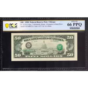 $50 1990 blue-Green seal. Small Size $50 Federal Reserve Notes 2124-G