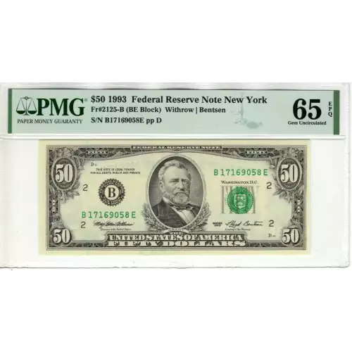 $50 1993 blue-Green seal. Small Size $50 Federal Reserve Notes 2125-B