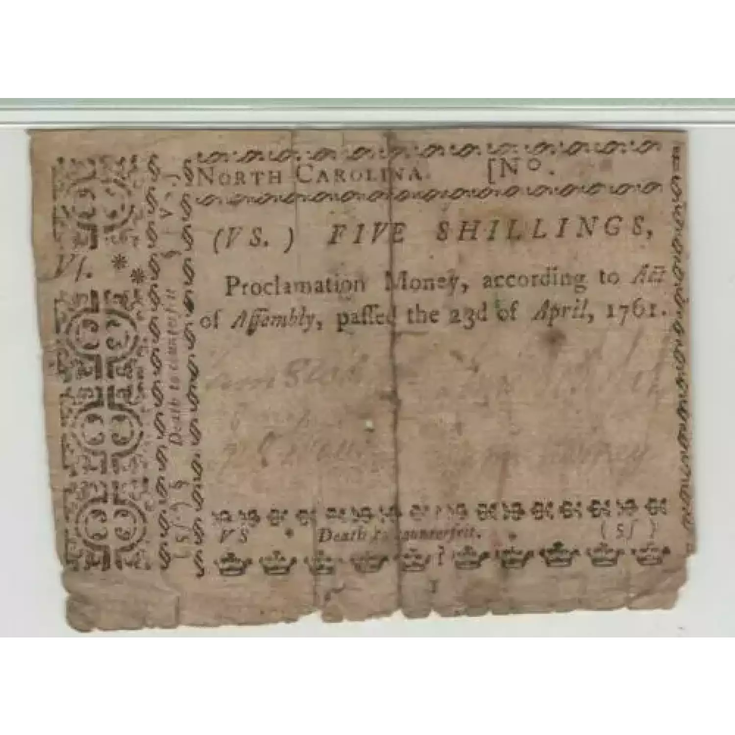 5s April 23, 1761  COLONIAL CURRENCY NC-121 (3)