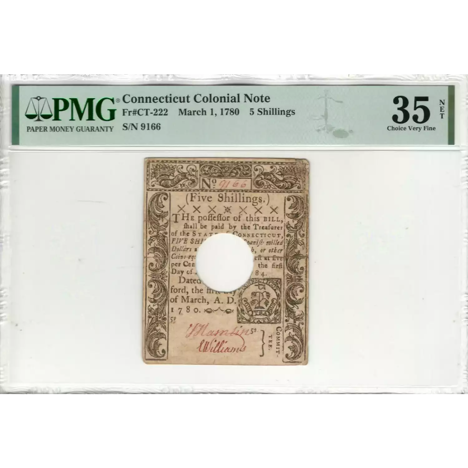 5s March 1, 1780  COLONIAL CURRENCY CT-222