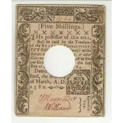 5s March 1, 1780  COLONIAL CURRENCY CT-222 (3)