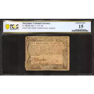 $6 (27s) December 7, 1775  COLONIAL CURRENCY MD-89