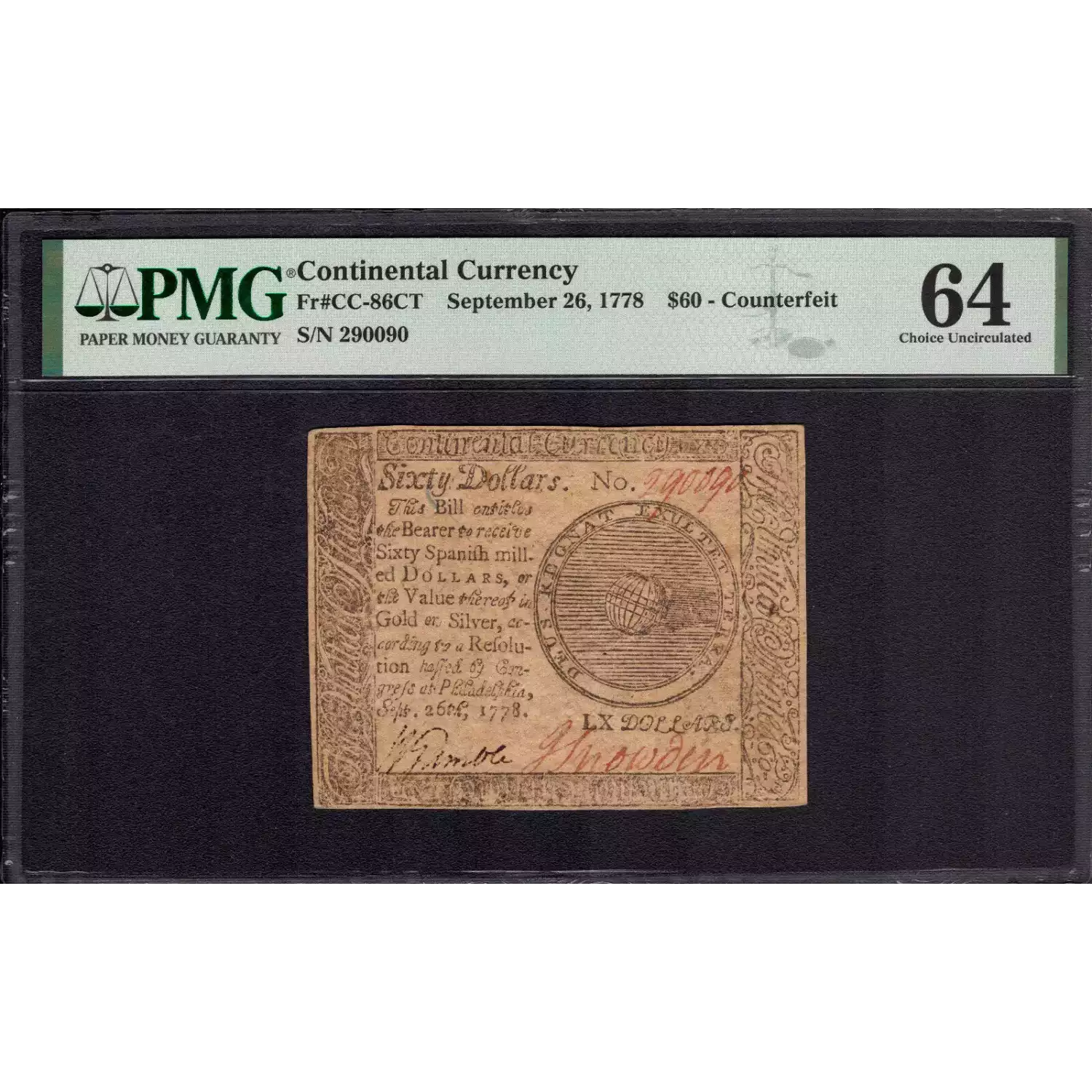 $60 September 26, 1778  CONTINENTAL CURRENCY CC-86